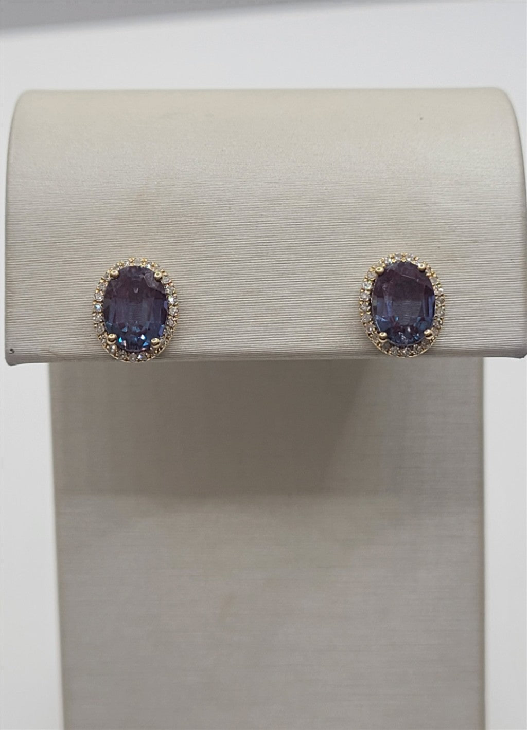 14K Yellow Gold Alexandrite & Diamond Halo Stud Earrings