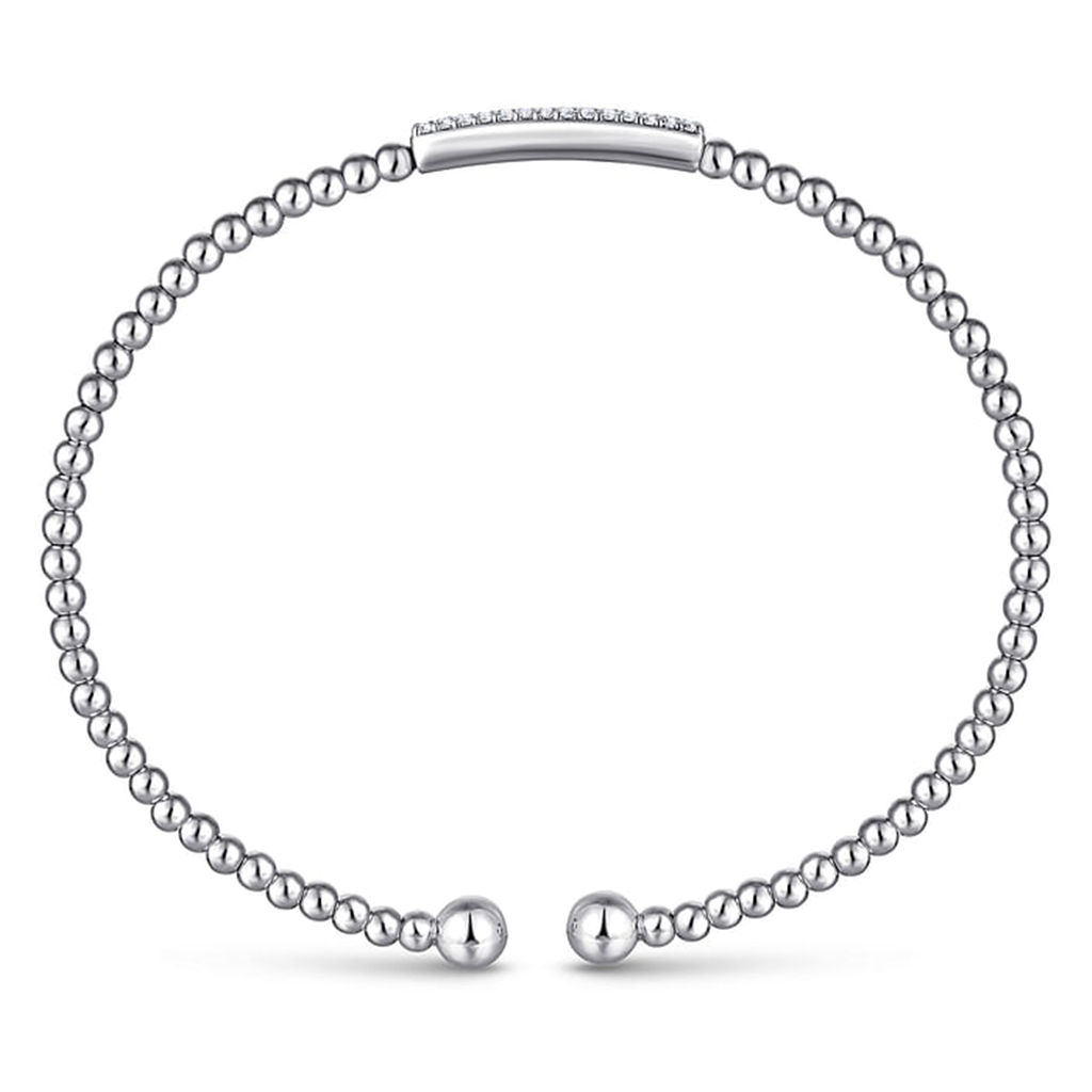 14K White Gold "Gabriel & Co." Bujukan Bead Diamond Cluster Bar Bangle Bracelet