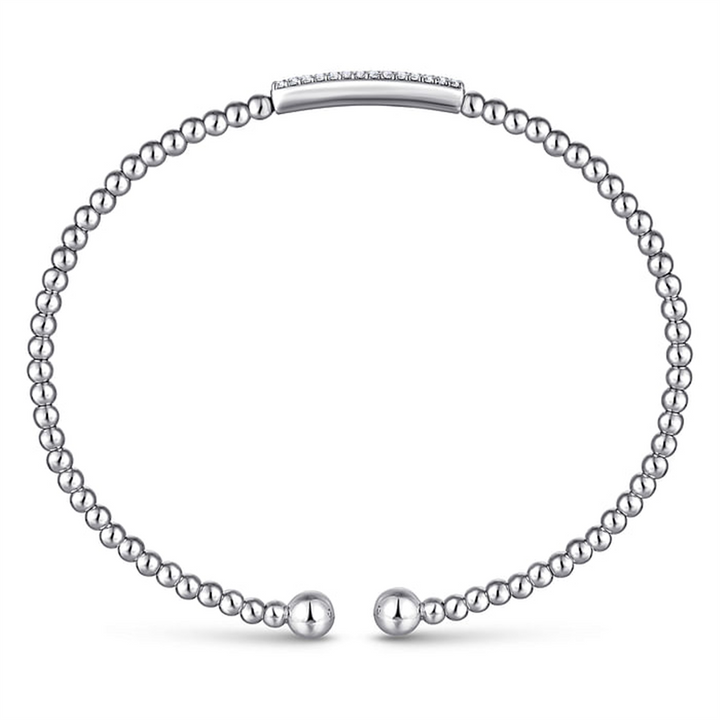 14K White Gold "Gabriel & Co." Bujukan Bead Diamond Cluster Bar Bangle Bracelet