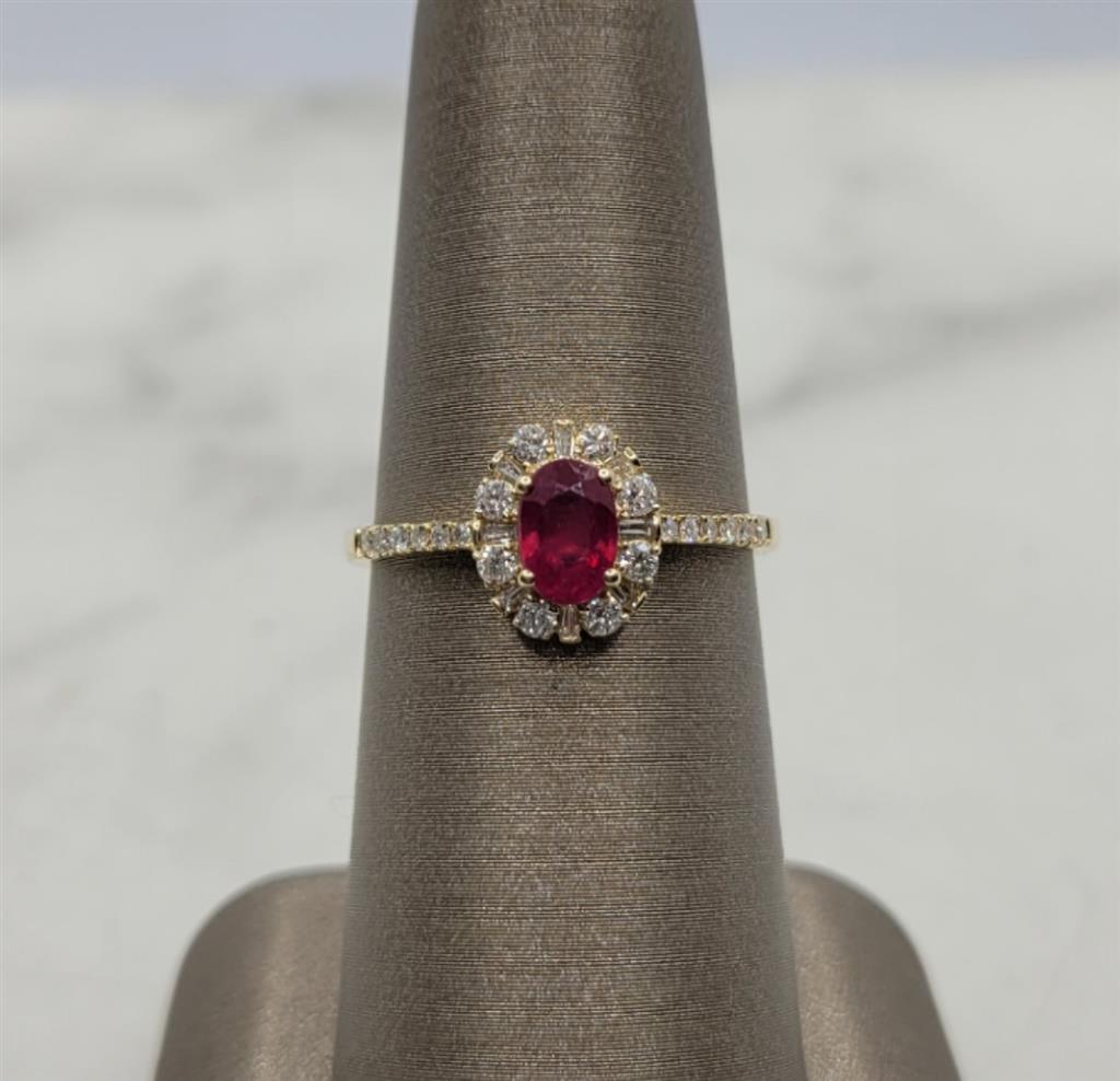 14K Yellow Gold Fashion Ruby & Diamonds Gemstone Ring