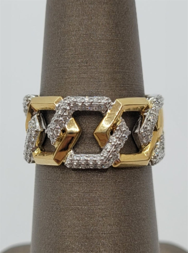 18K Two-Tone Gold Pave Set Diamond Chain Link Fashion Band