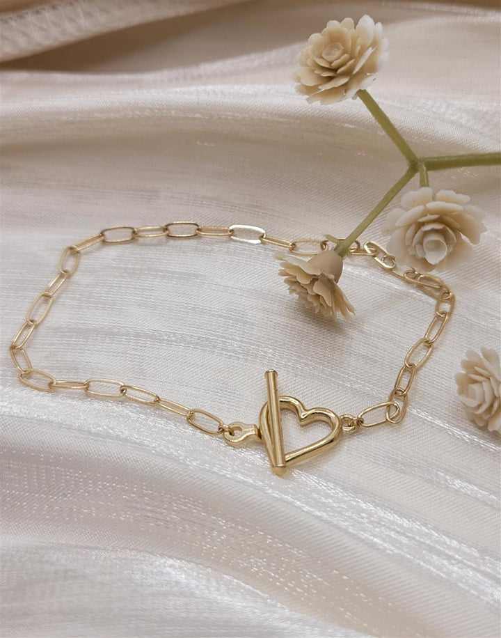 14K Yellow Gold Interlocking Heart Paper Clip Link Bracelet