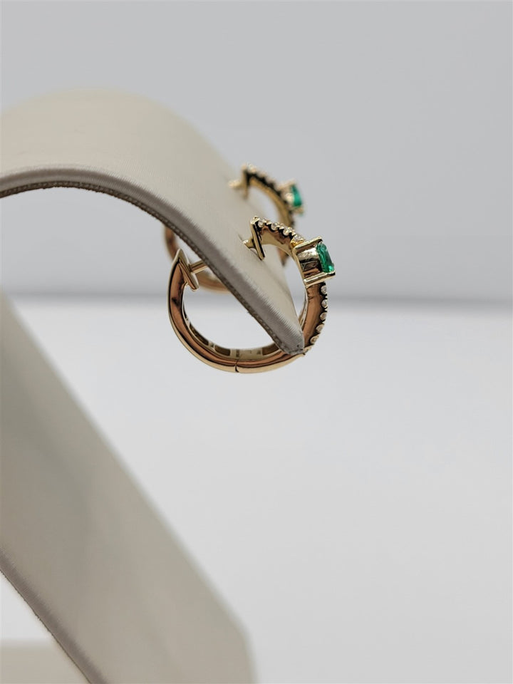 14K Yellow Gold Emerald And Diamond Fashion Hoop Earrings