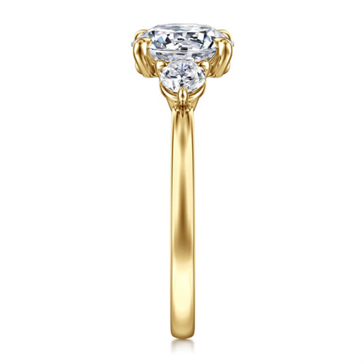 14K Yellow Gold Round Three Stone Diamond Engagement Ring Mounting