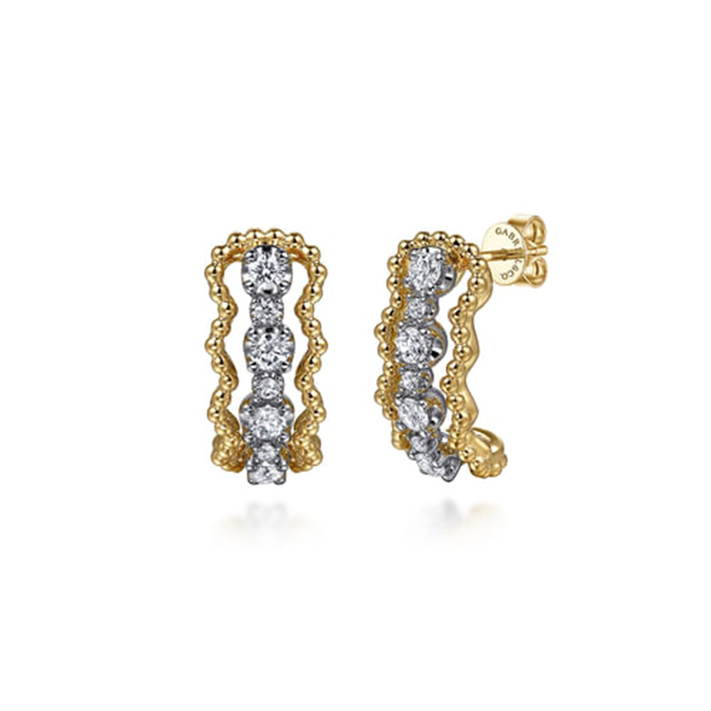 14K White & Yellow Gold Bujukan Diamond J Hoop Stud Earrings