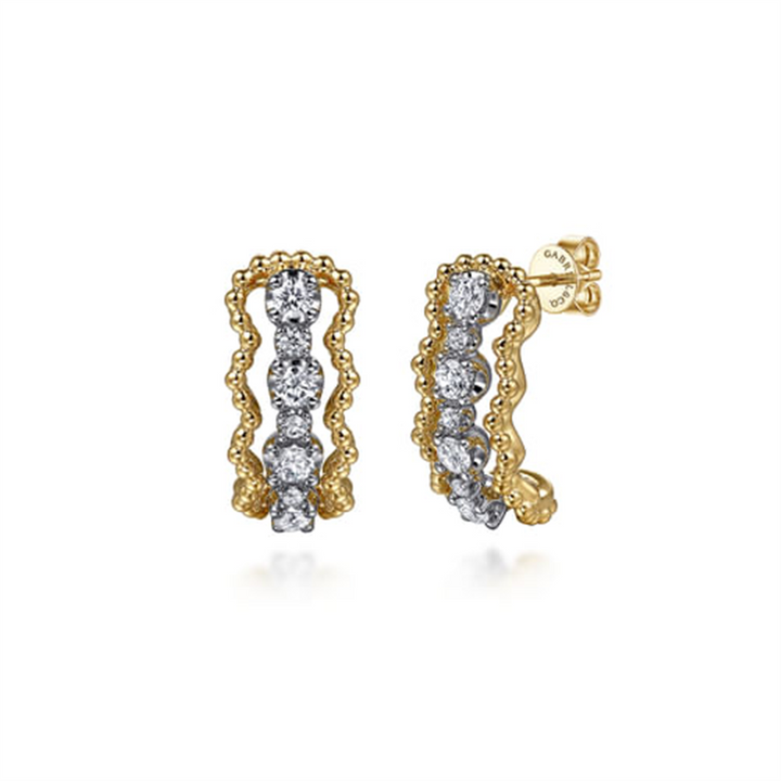 14K White & Yellow Gold Bujukan Diamond J Hoop Stud Earrings