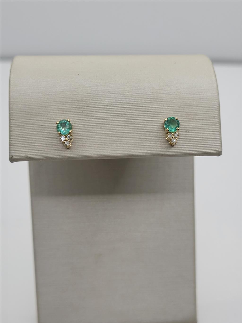 14K Yellow Gold Emerald And Diamond Fashion Stud Earrings