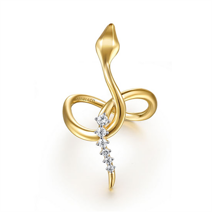 14K Yellow Gold Diamond Snake Twisted Ring