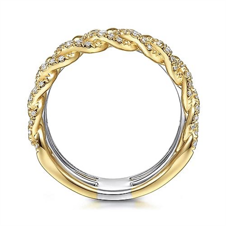 14K Two-Tone Gold Wide Band Gabriel & Co Diamond Fashion Ring