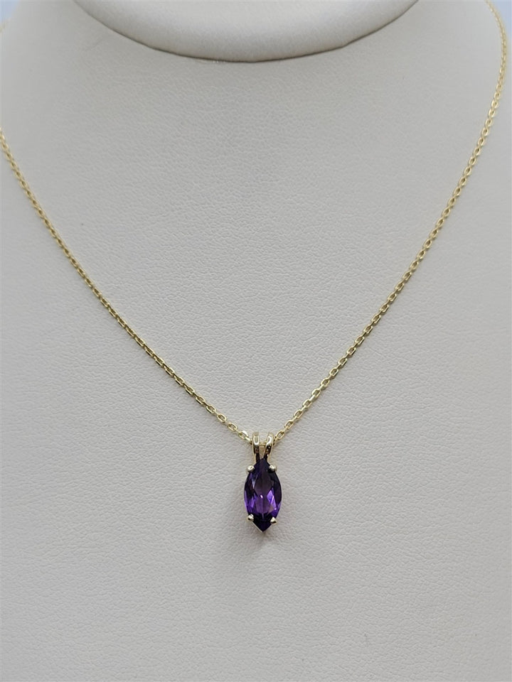 14K Yellow Gold Amethyst Solitaire Pendant