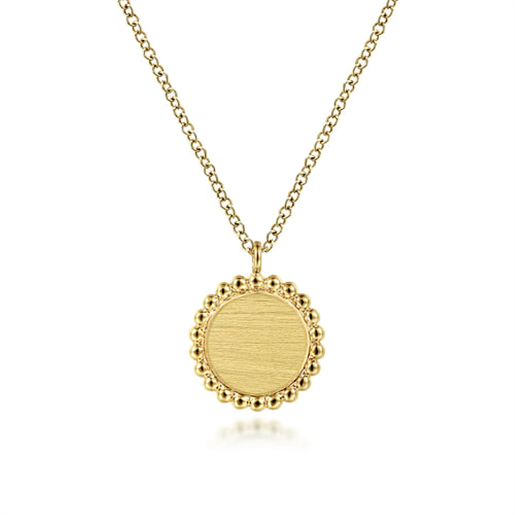 14K Yellow Gold Round Pendant Necklace With Bujukan Bead Frame