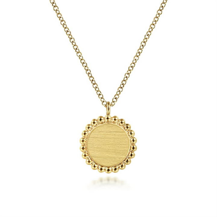 14K Yellow Gold Round Pendant Necklace With Bujukan Bead Frame
