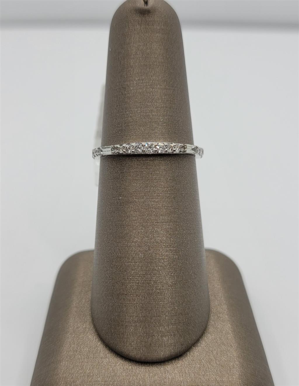 14K White Gold Baguette & Round Diamond Stackable Fashion Ring