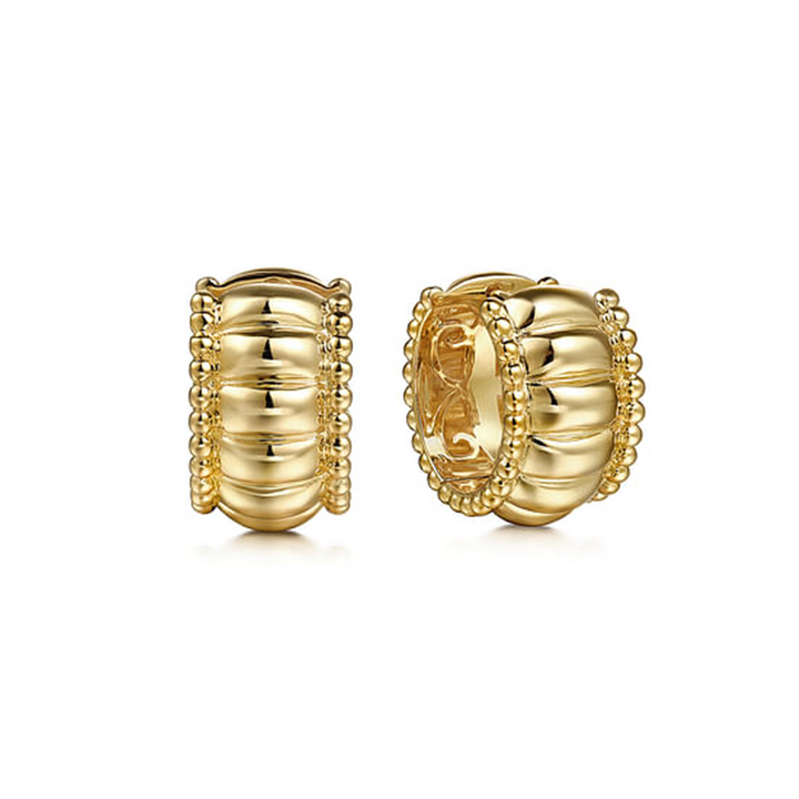 14K Yellow Gold Bujukan Huggie Textured/Beaded Earrings