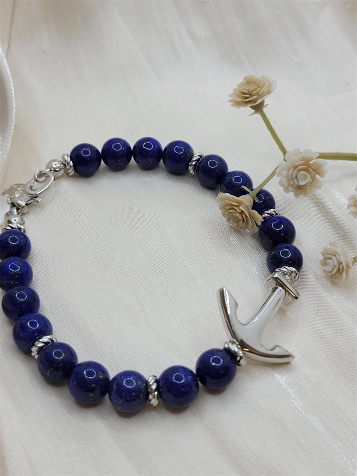 Men's Sterling Silver "Gabriel & Co." Blue Lapis & Anchor Bracelet