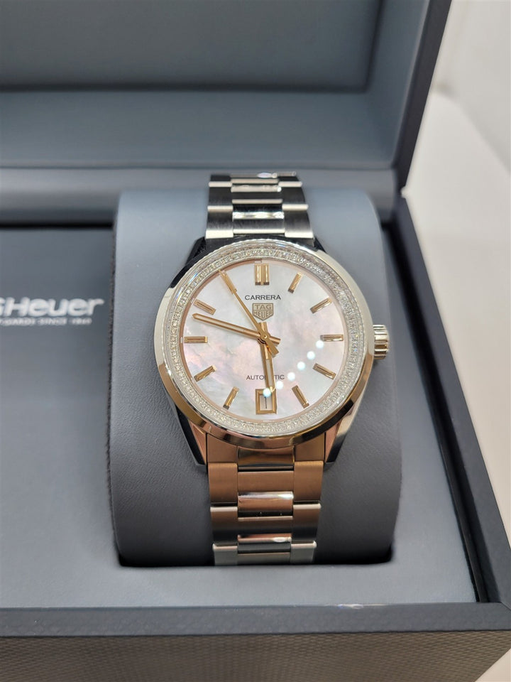 Certified Pre-Owned Stainless Steel Mother Of Pearl & Diamond Carrera Tag Heuer