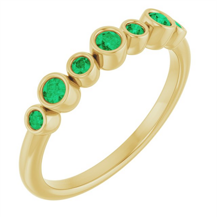 14K Yellow Gold Lab Grown Emerald Bubble Band