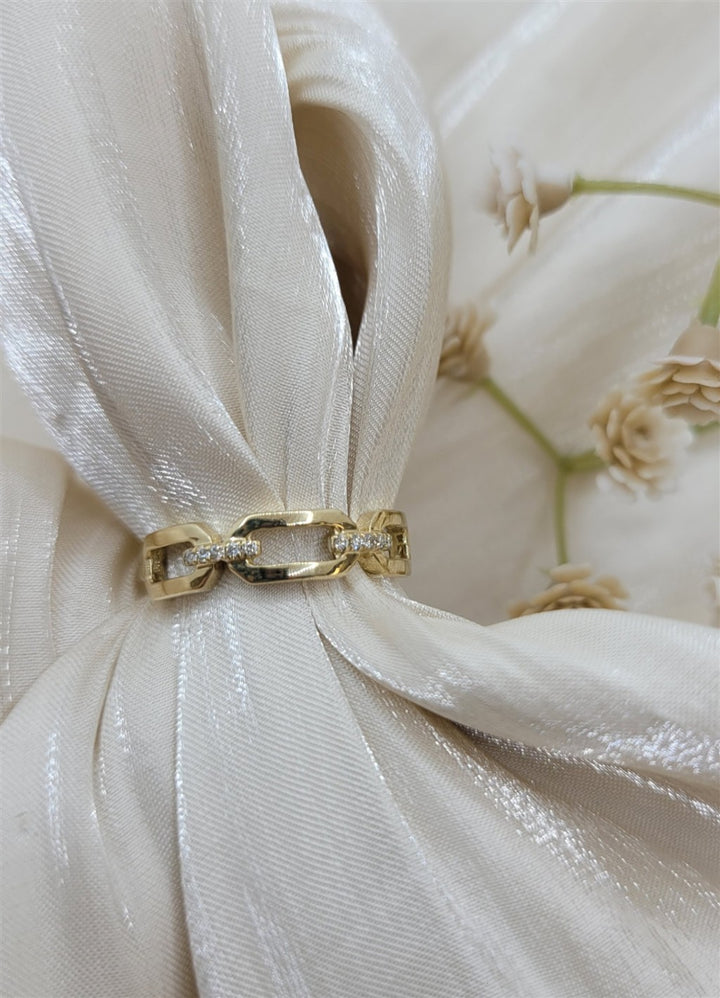 14K Yellow Gold Diamond Link Chain Ring