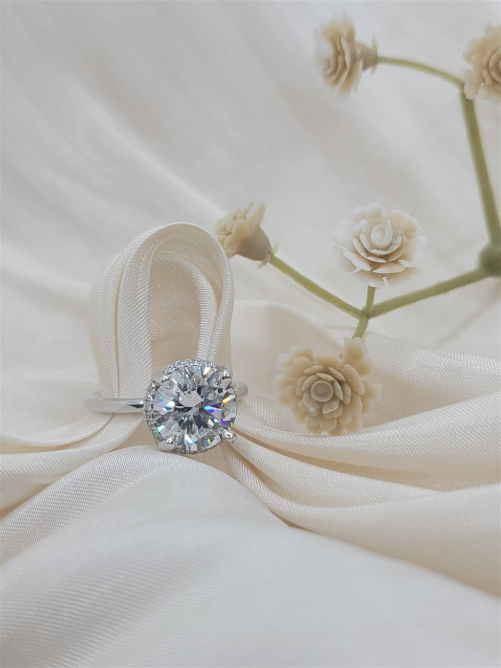 14K White Gold Round Hidden Halo Diamond Engagement Ring
