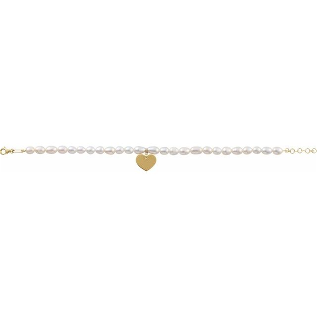 14K Yellow Gold Pearl Bracelet With Engravable Heart Charm