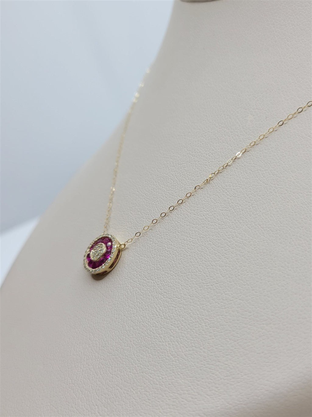 18" 14K Yellow Gold Ruby & Diamond Circle Fashion Necklace