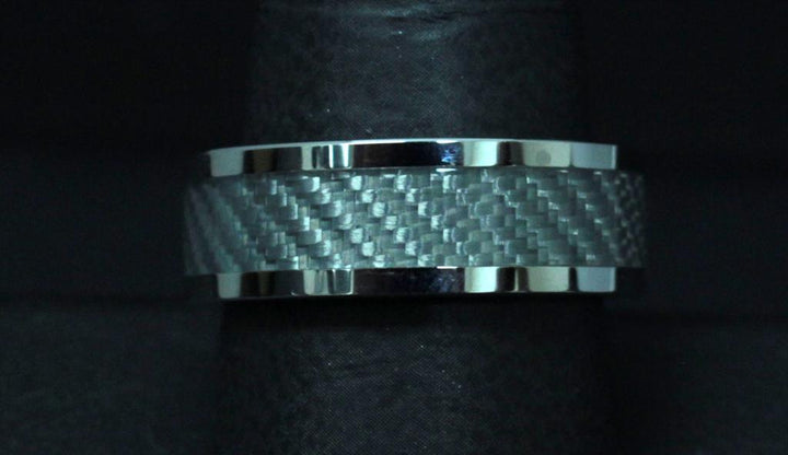 White Tungsten & Carbon Fiber Mens Wedding Band