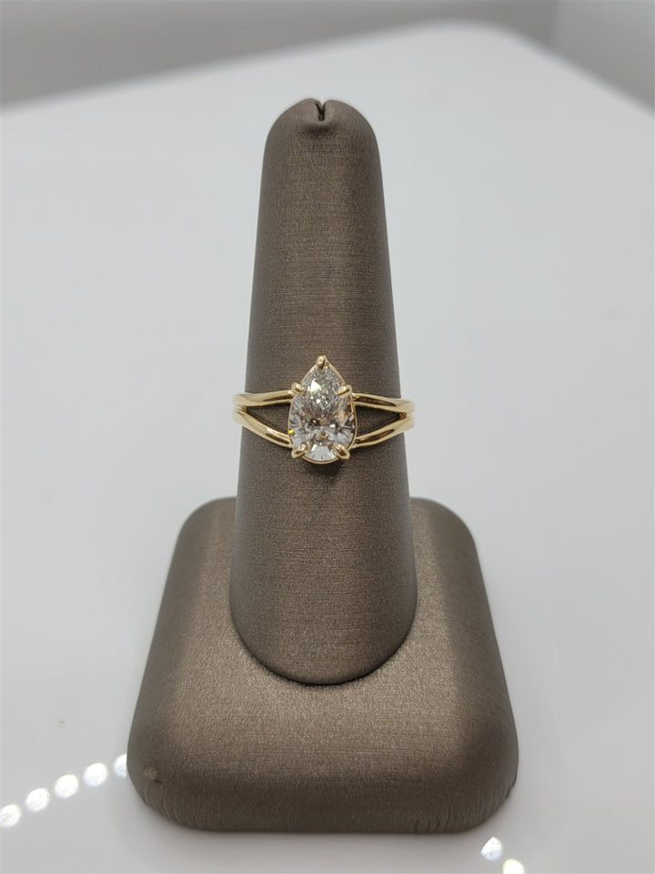 14K Yellow Gold Spilt Shank Pear Cut Lab Grown Engagement Ring