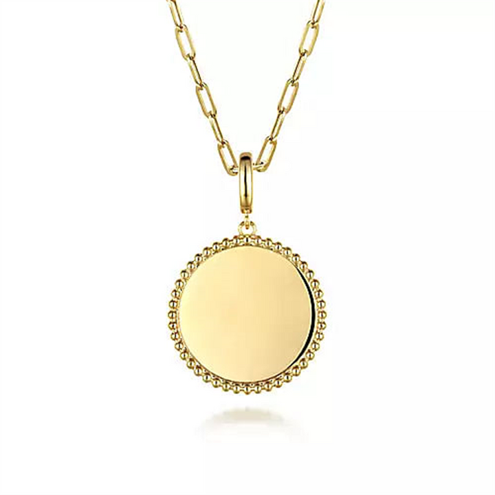 14K Yellow Gold Engravable Disc on a Paper Clip Chain