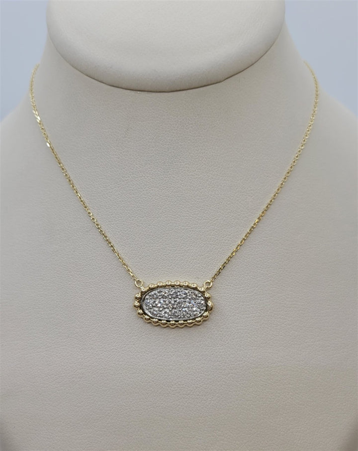 16" 14K Two-Tone Gold Sideways Pave Diamond Pendant Necklace