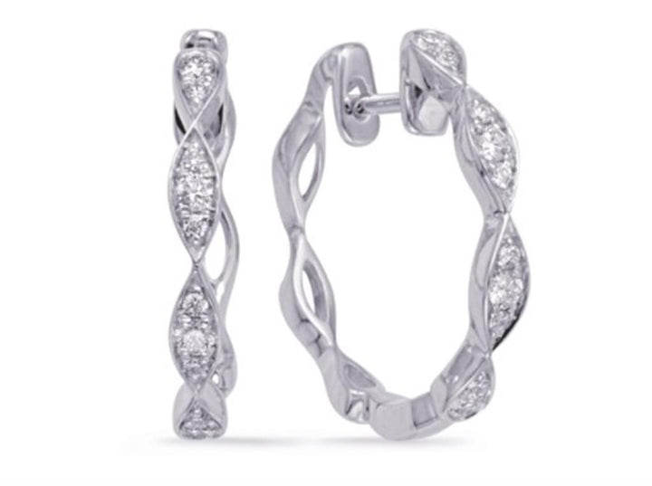 14K White Gold 0.20 ctw Round cut Diamond Hoop Earrings