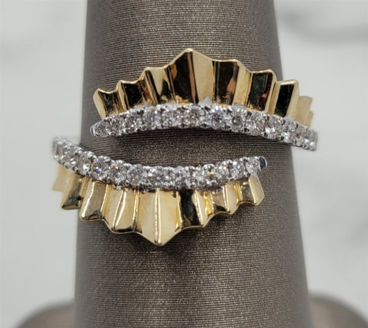 14K Two-Tone Gold Fan Style Diamond Fashion Ring