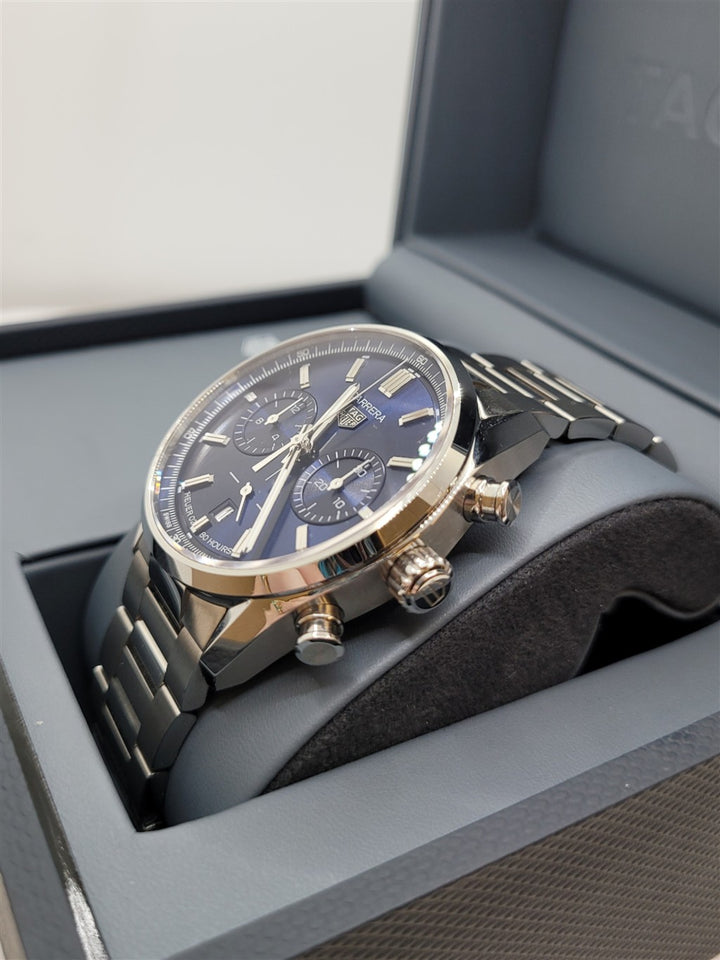 Certified Pre-Owned Stainless Steel Steel Blue Sunray Carrera Chornograph Tag Heuer