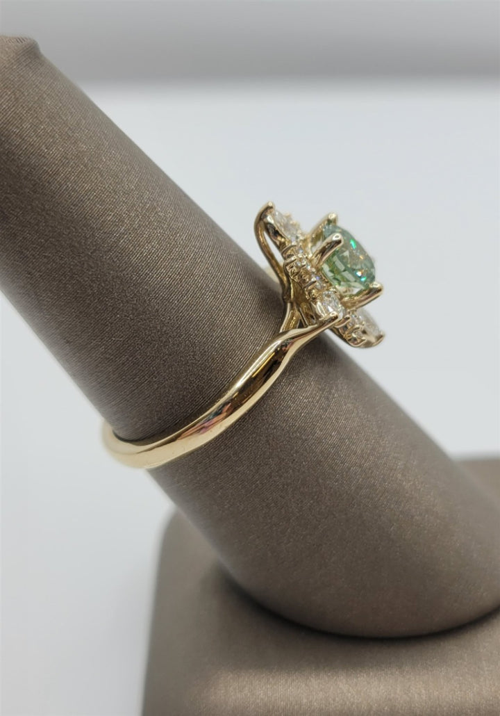 14K Yellow Gold Green & White Diamond Fashion Ring