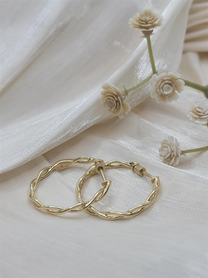 14K Yellow Gold Twisted Hoop Earrings