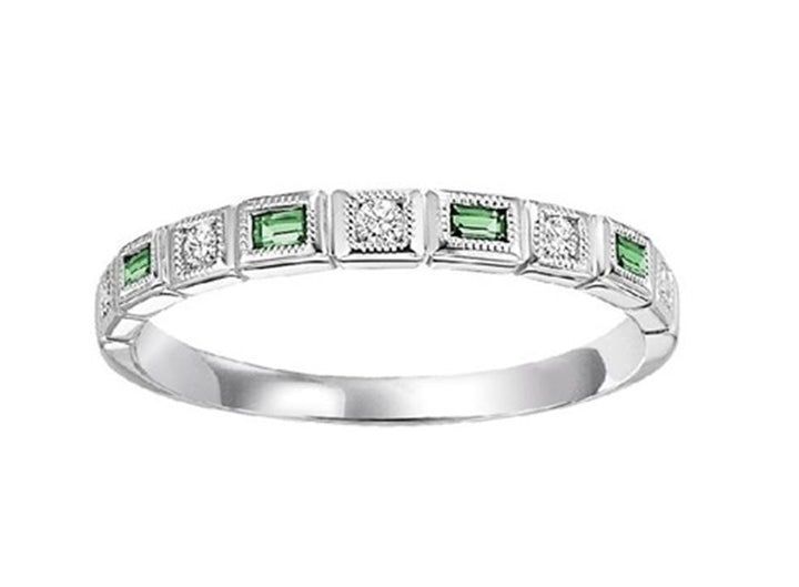 10K White Gold Emeralds & Diamonds Gemstone Ring