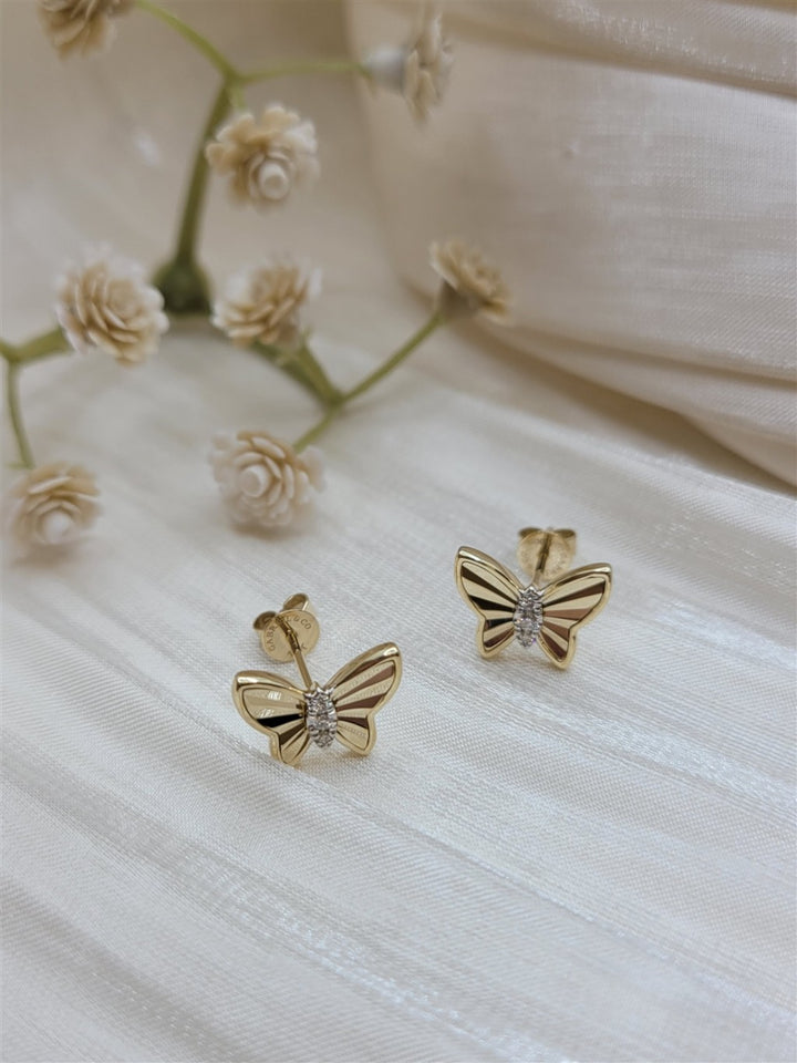 14K Yellow Gold Diamond Butterfly Fashion Earrings