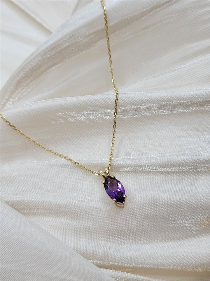 14K Yellow Gold Amethyst Solitaire Pendant