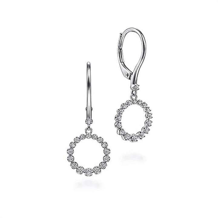 14K White Gold Round cut Dangle Diamond Fashion Earrings