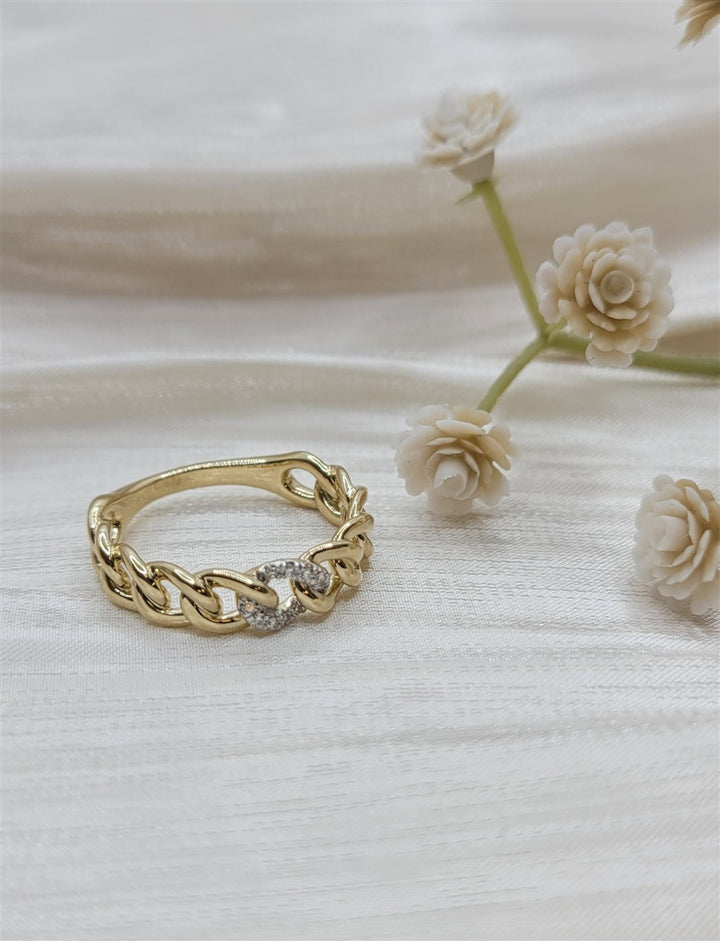 14K Yellow Gold Chain Link Diamond Ring