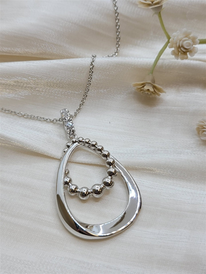 Sterling Silver White Sapphire & Beaded Teardrop Necklace