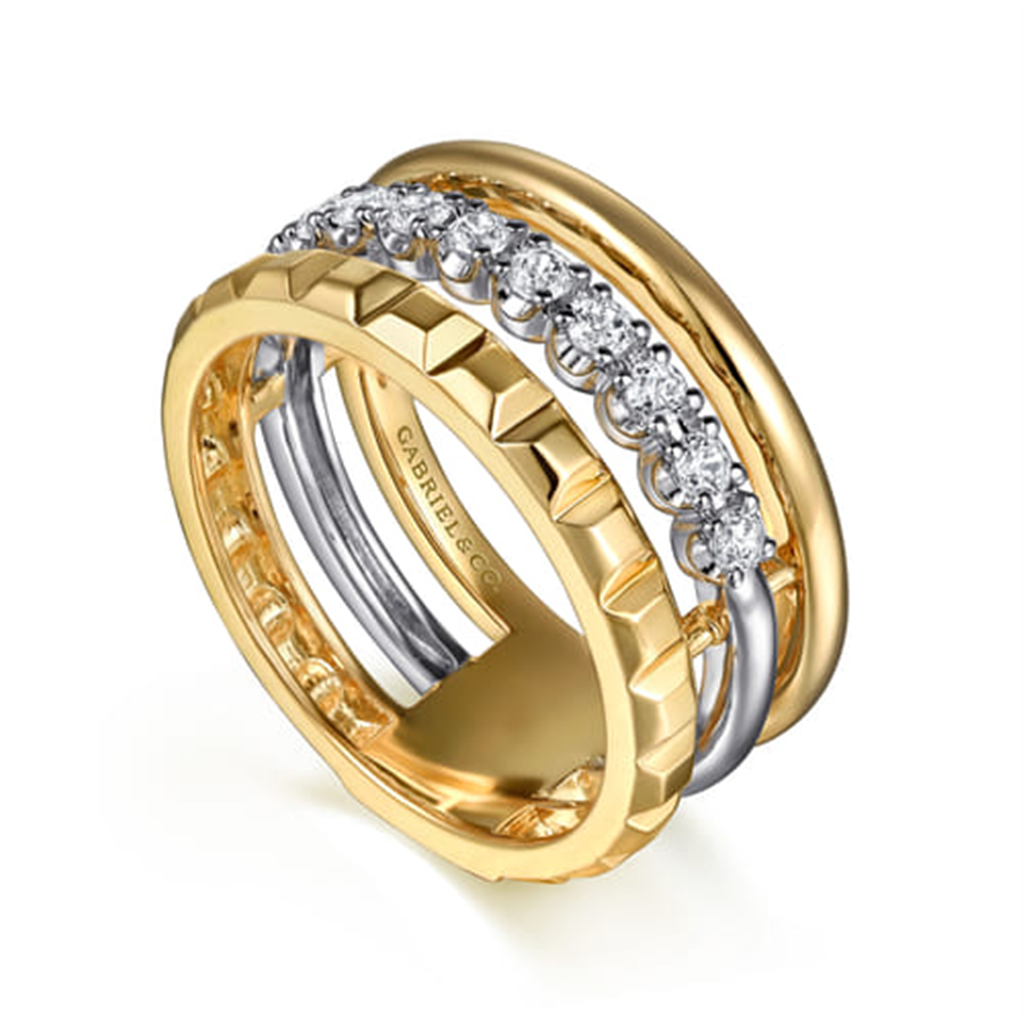 14K White/Yellow Gold Wide Band Diamond Fashion Ring