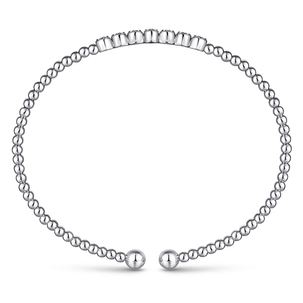 14K White Gold "Gabriel & Co." Bujukan Bead And Cluster Diamond Bangle Bracelet