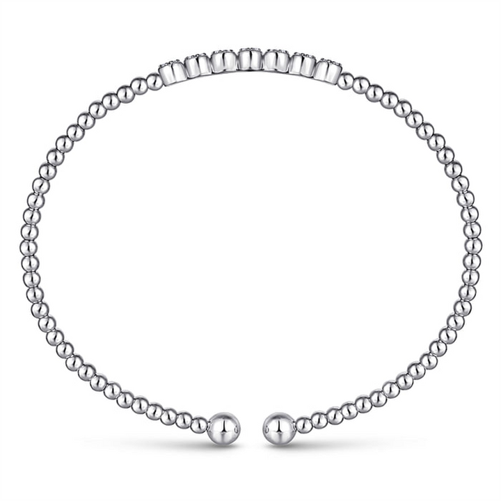 14K White Gold "Gabriel & Co." Bujukan Bead And Cluster Diamond Bangle Bracelet