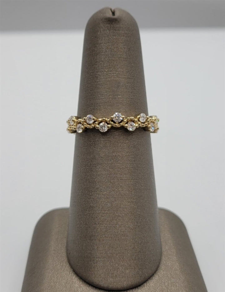 14K Yellow Gold Beaded Offset Diamond Fashion Ring
