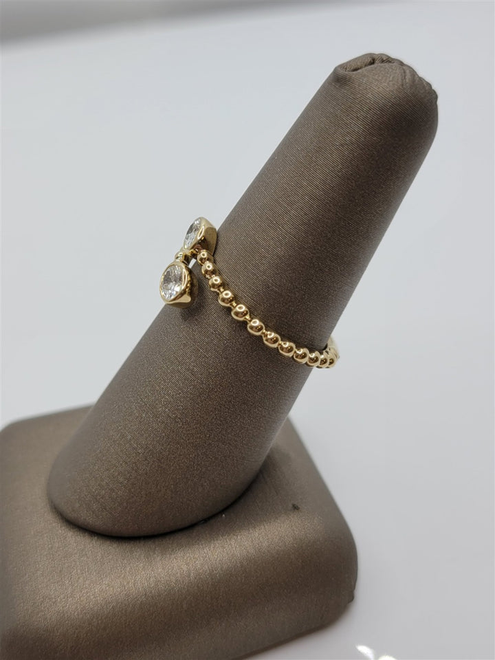 14K Yellow Gold Beaded Oval Diamond Bypass Ring