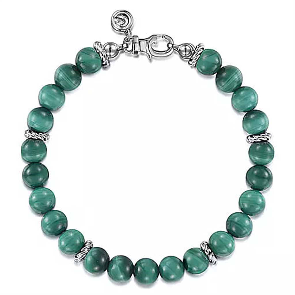 Men's Sterling Silver "Gabriel & Co." Malachite Beaded Bracelet