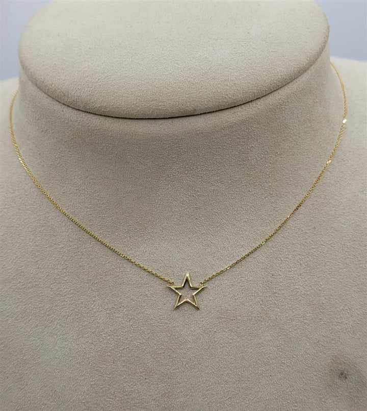 18" 14K Yellow Gold Open Star-Shaped Gold Fashion Necklace