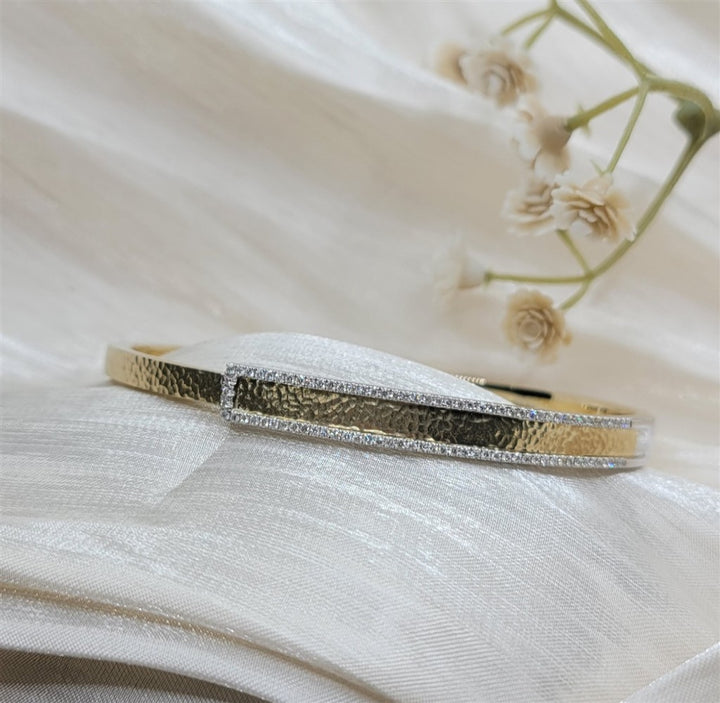 14K Two-Tone Gold Hammared Diamond Fashion Bracelet