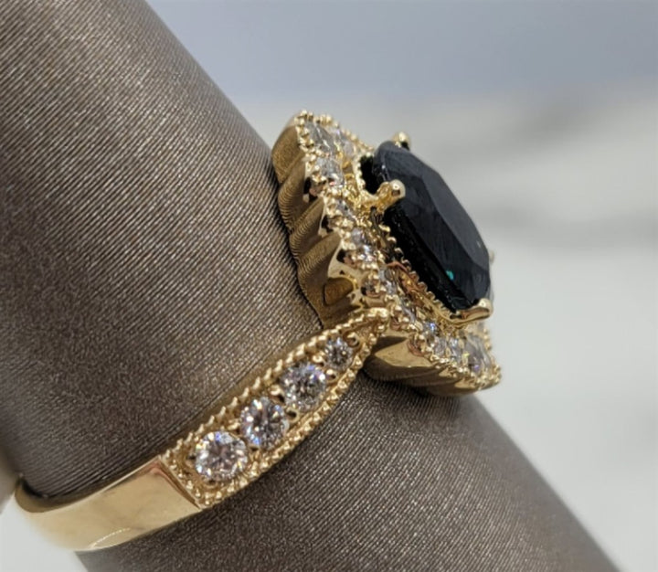 14K Yellow Gold Fashion Sapphire & Diamonds Gemstone Ring