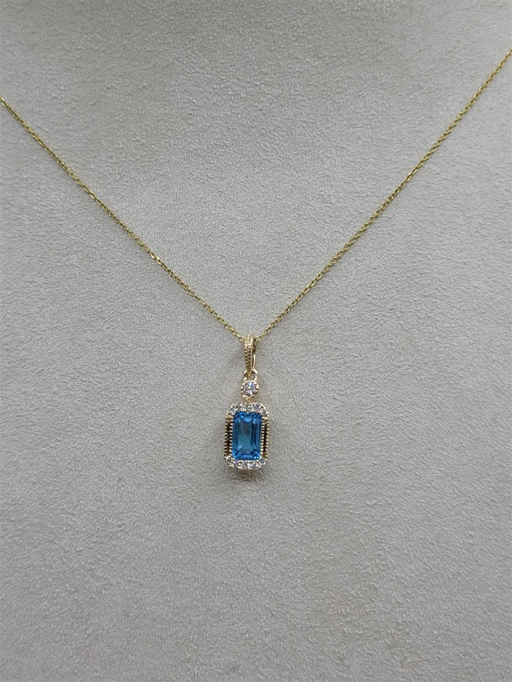 14K Yellow Gold Swiss Blue Topaz And Diamond Fashion Necklace